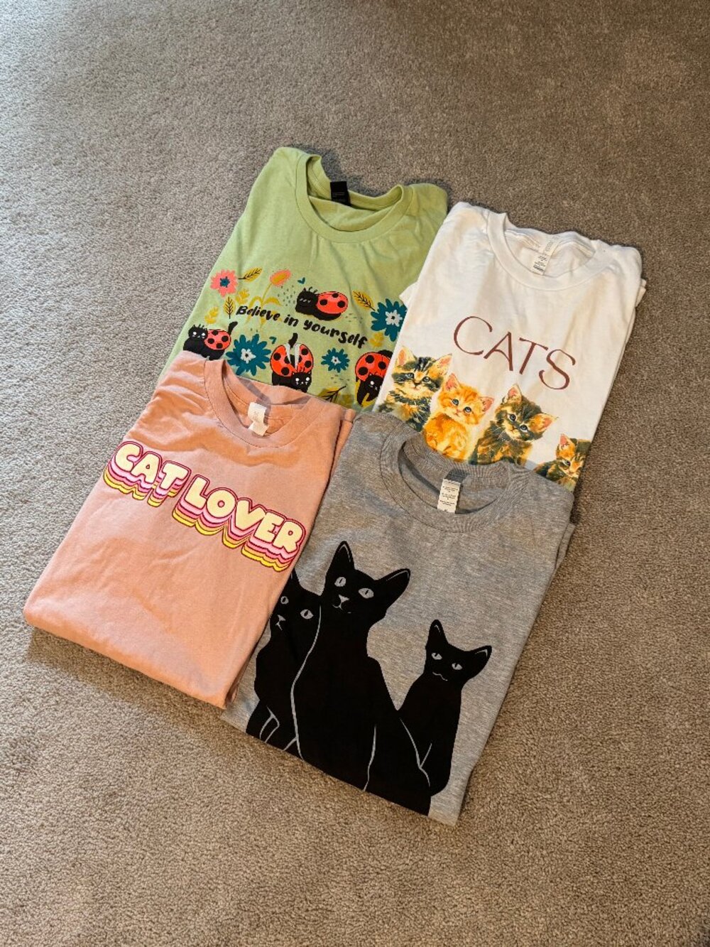 Cat Lady Box Lot of 4 Cat Themed T-Shirts Women’s Sz S NWOT